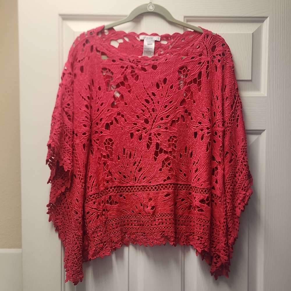 Chico's Vibrant Pink Crochet Poncho